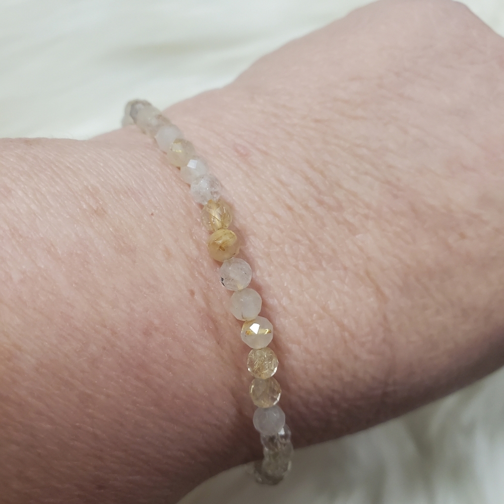4mm faceted Rutilated quartz bracelet